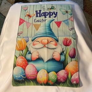 Happy Easter Gnome Garden Flag with Eggs and Tulips